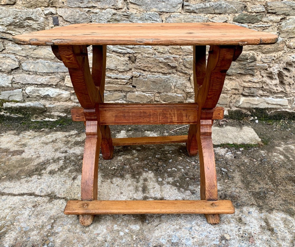 Antique Swedish Pine X-Frame Trestle Table View VI