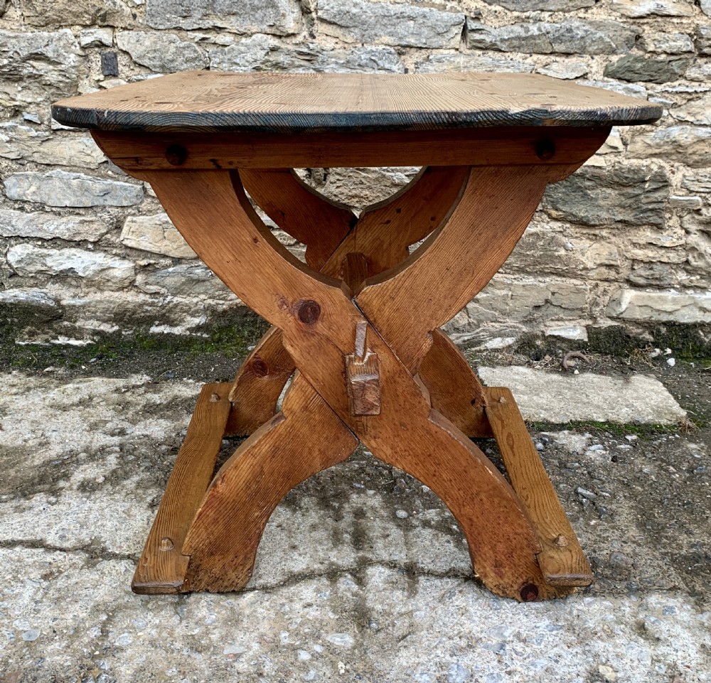 Antique Swedish Pine X-Frame Trestle Table View VII