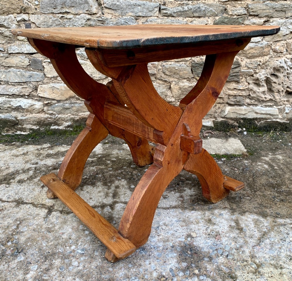 Antique Swedish Pine X-Frame Trestle Table View VIII