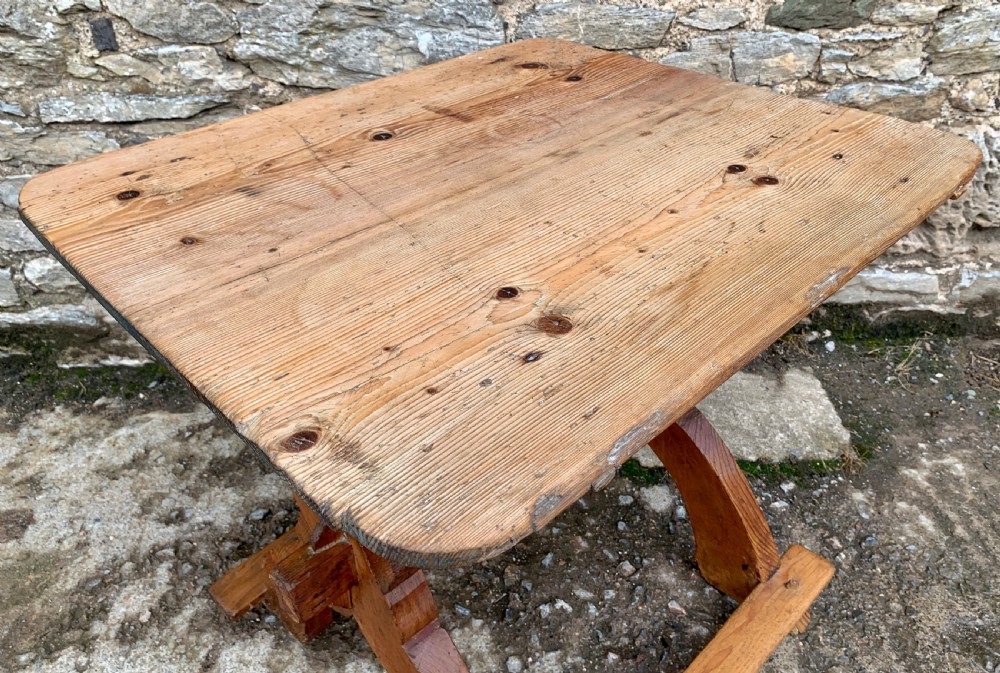 Antique Swedish Pine X-Frame Trestle Table View IX