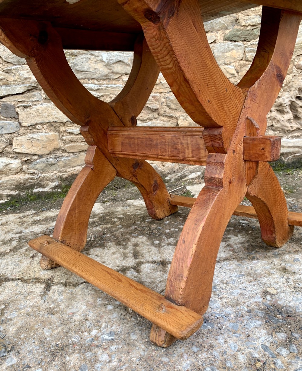 Antique Swedish Pine X-Frame Trestle Table View XII