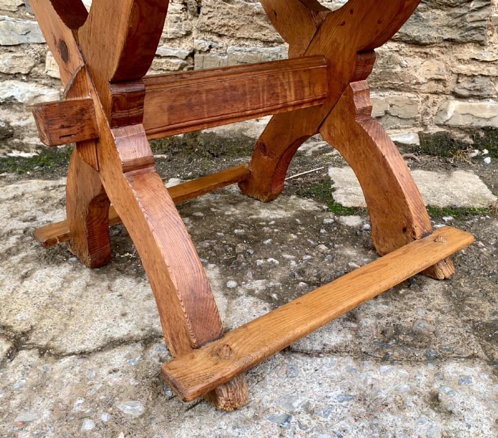 Antique Swedish Pine X-Frame Trestle Table View XIII