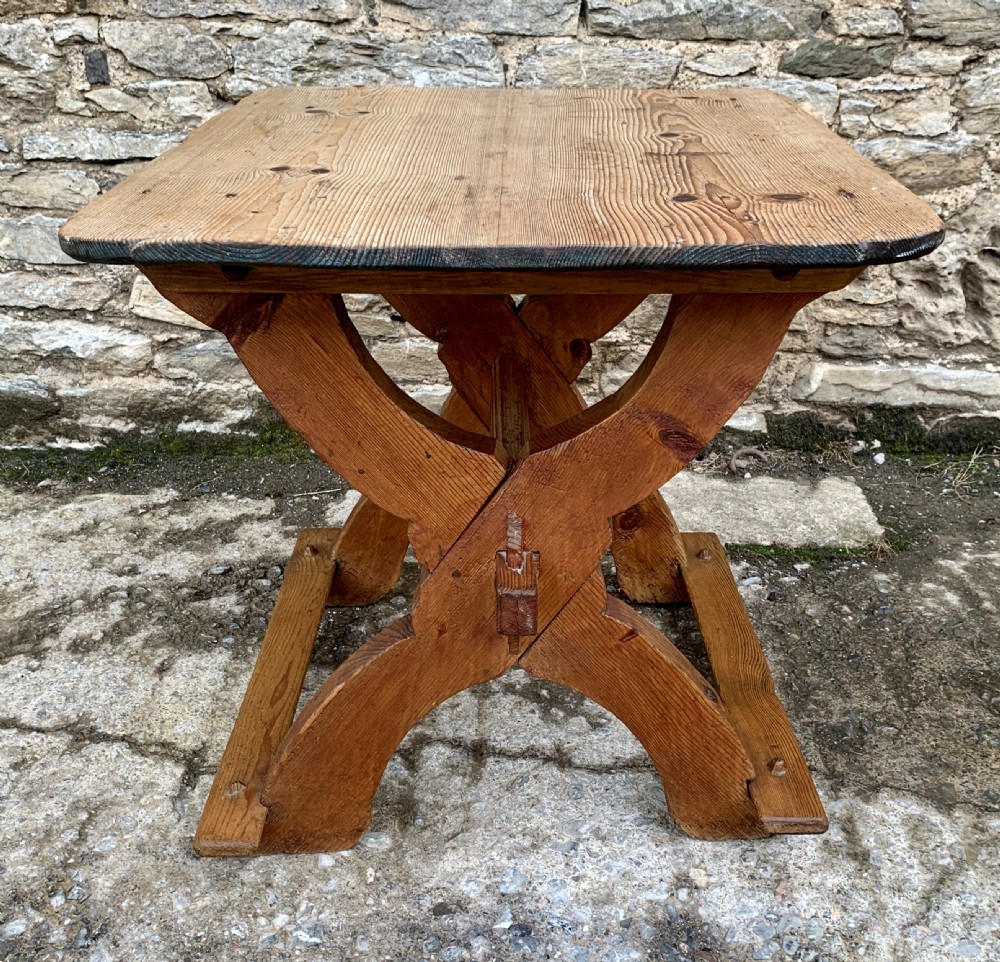 Antique Swedish Pine X-Frame Trestle Table View XIV