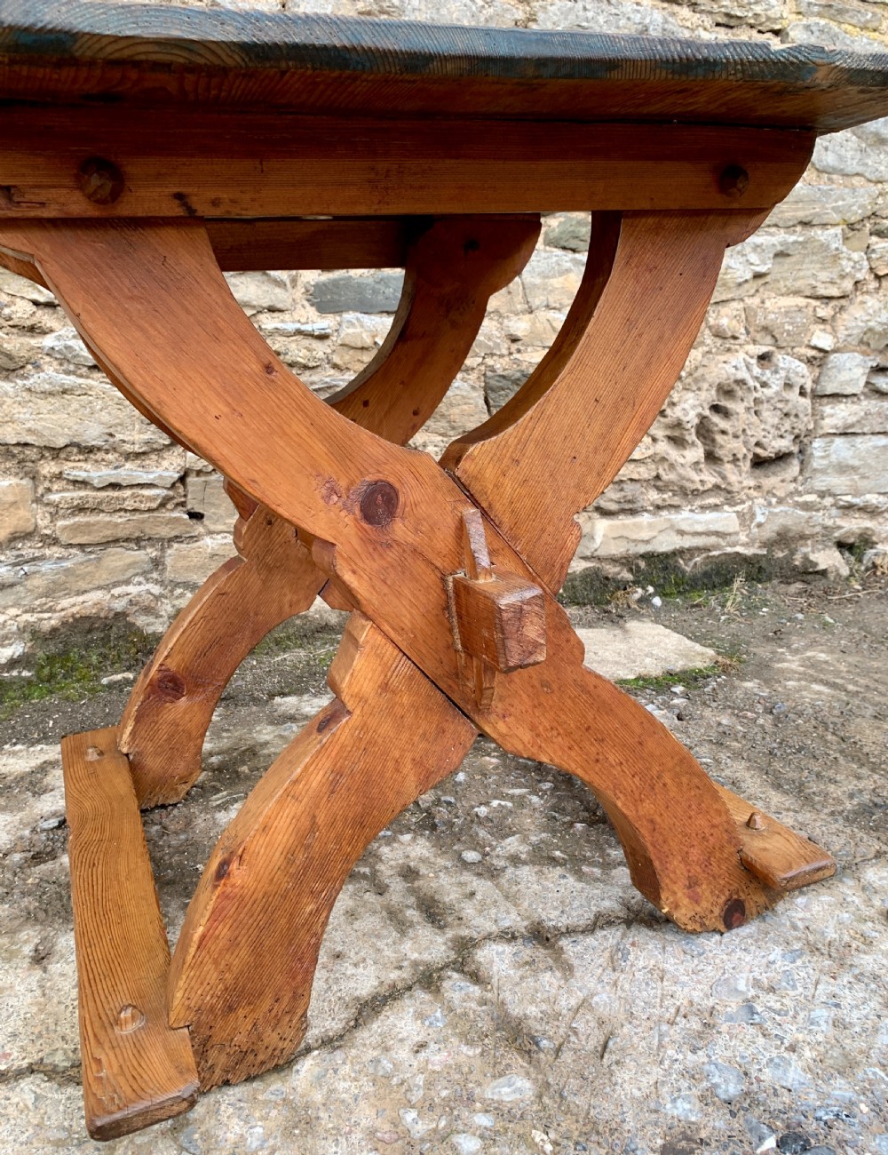 Antique Swedish Pine X-Frame Trestle Table View XV