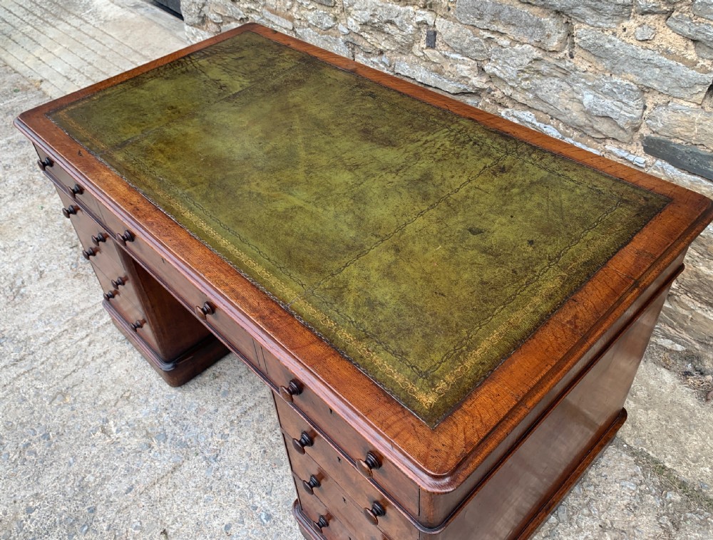 Large Victorian Oak Pedestal Desk View VI