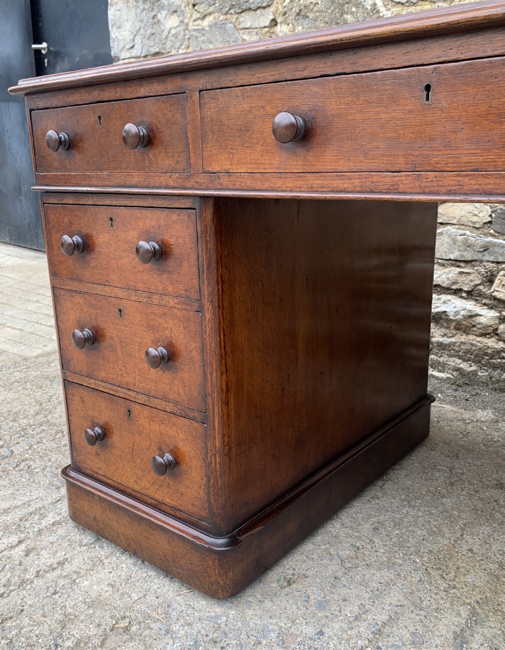 Large Victorian Oak Pedestal Desk View VII