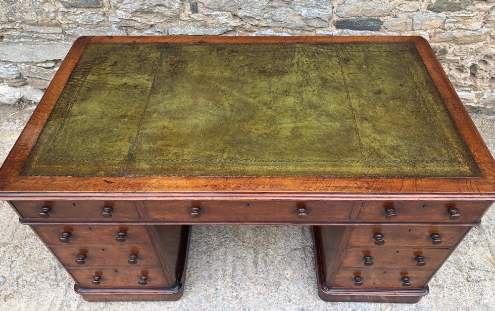 Large Victorian Oak Pedestal Desk View IX