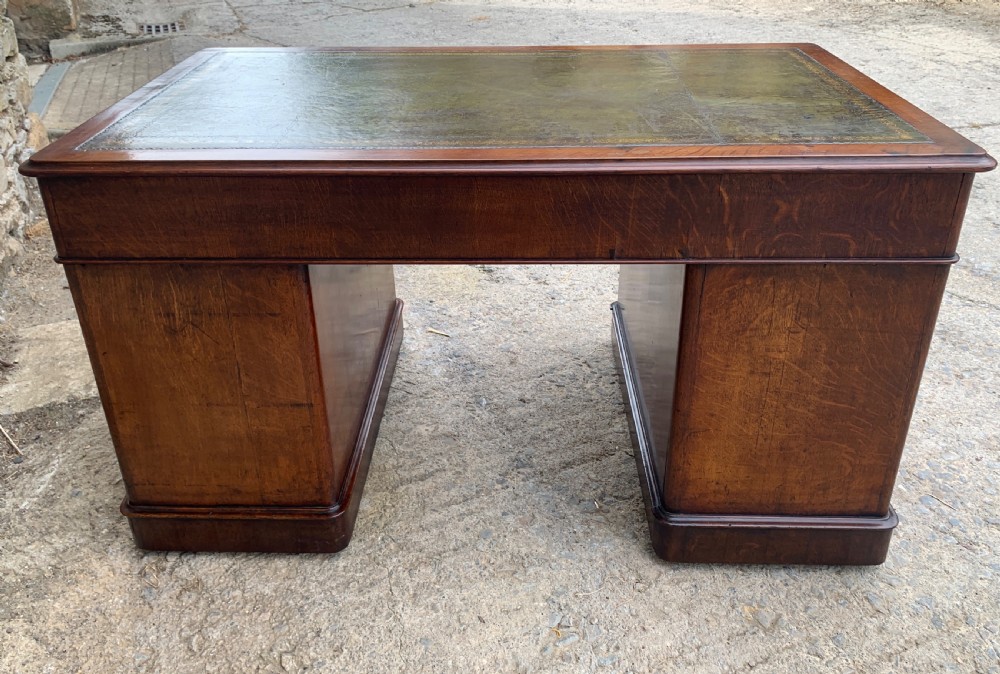 Large Victorian Oak Pedestal Desk View X