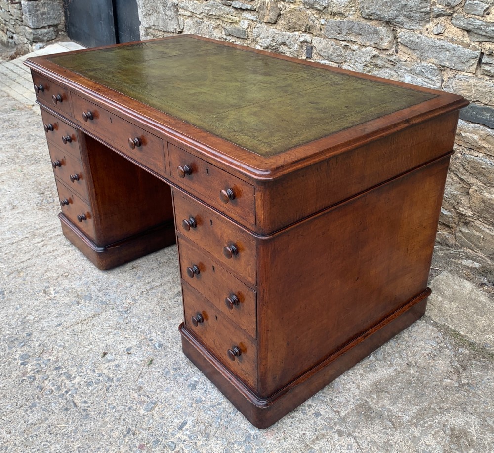 Large Victorian Oak Pedestal Desk View XI