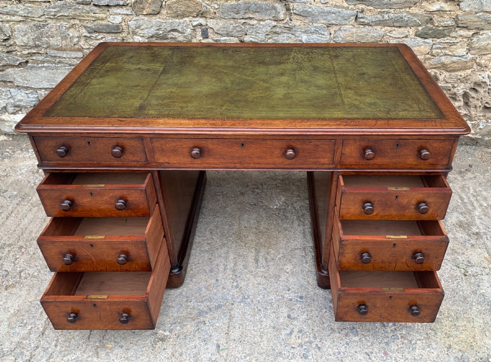 Large Victorian Oak Pedestal Desk View XII