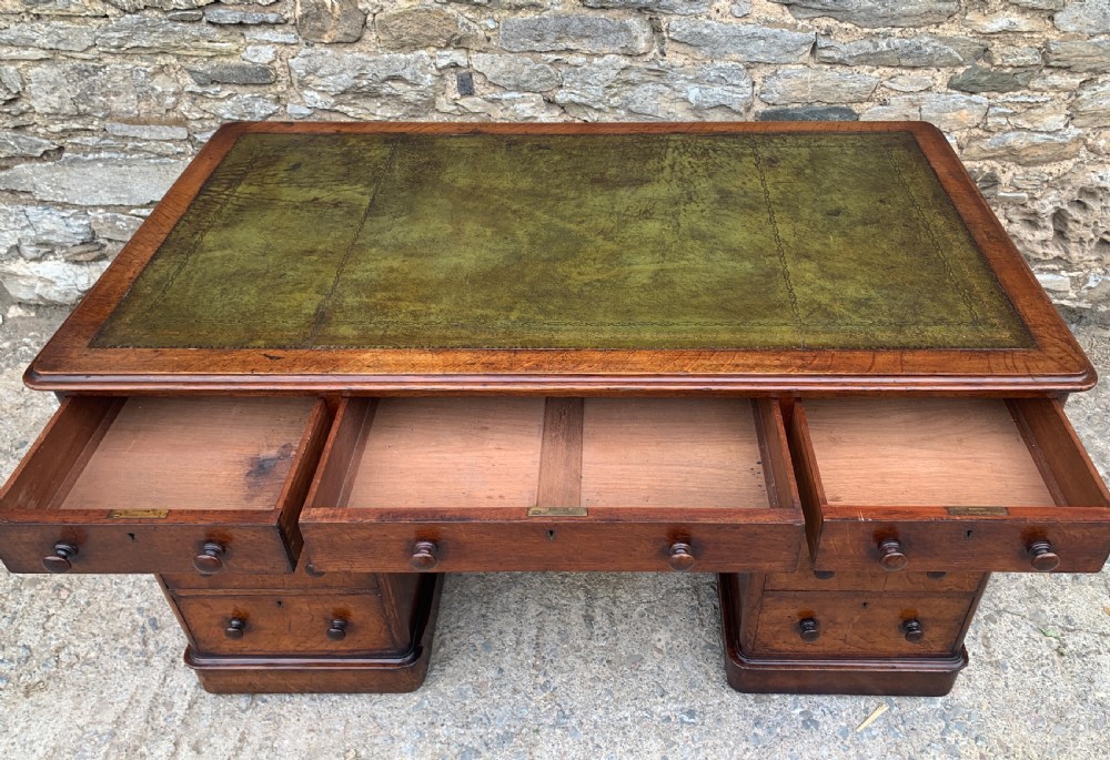 Large Victorian Oak Pedestal Desk View XIV