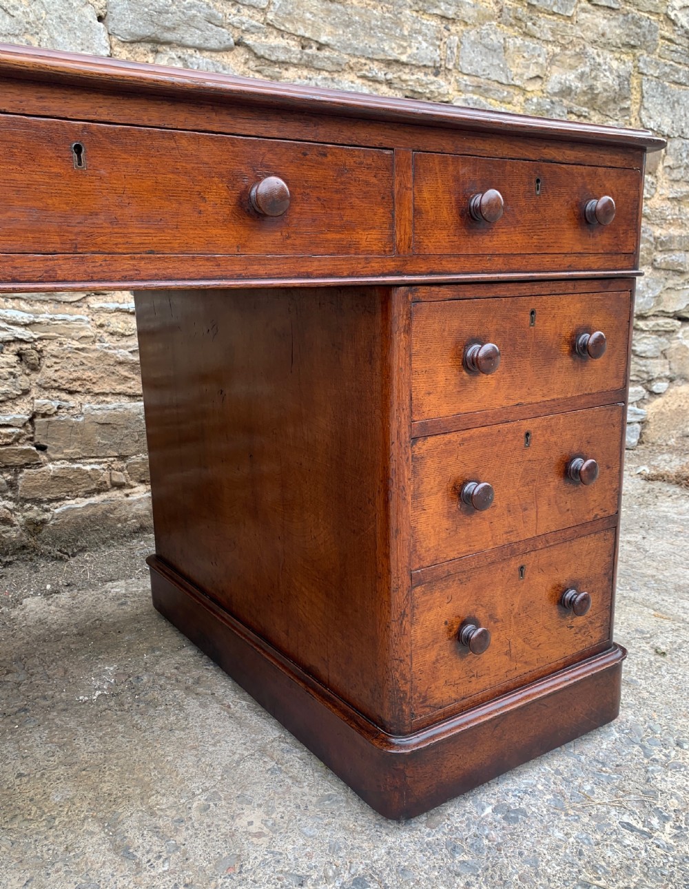 Large Victorian Oak Pedestal Desk View XVIII