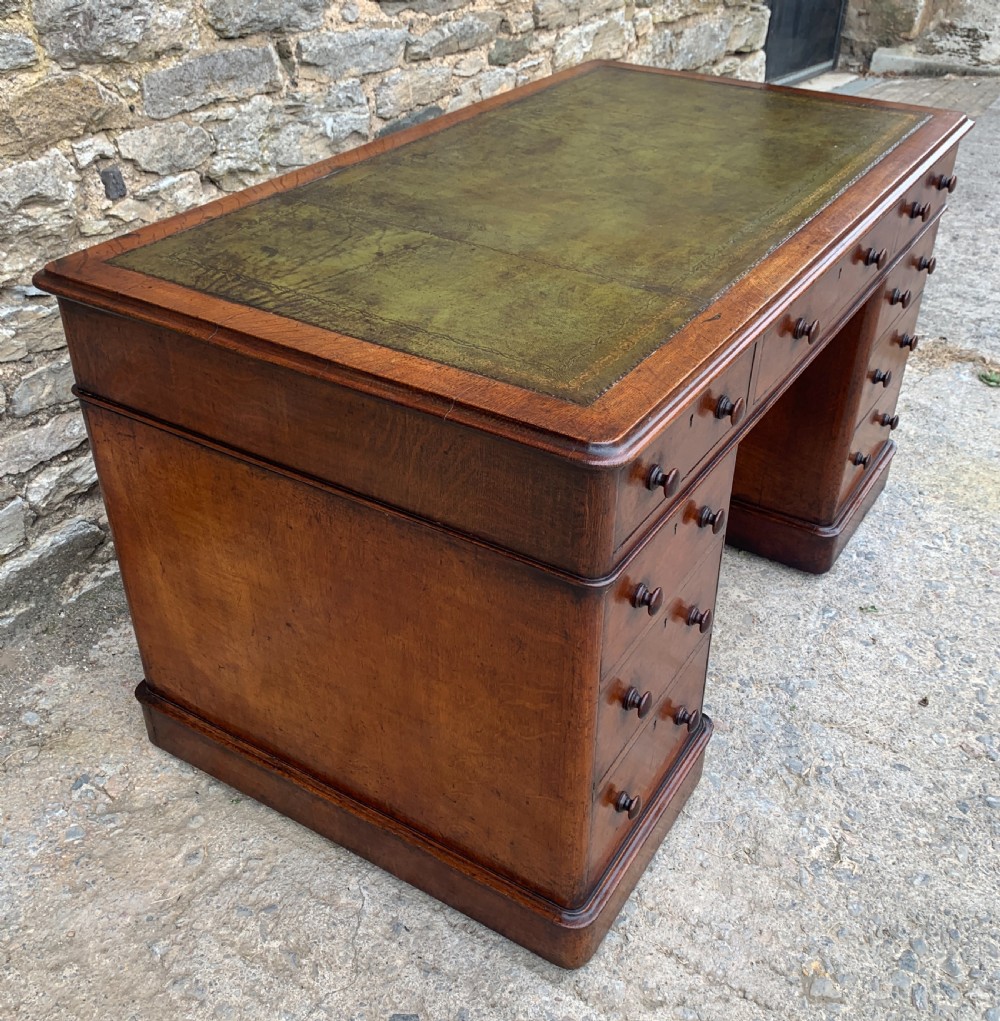 Large Victorian Oak Pedestal Desk View XIX