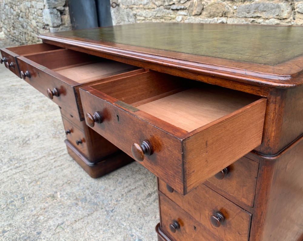 Large Victorian Oak Pedestal Desk View XXI