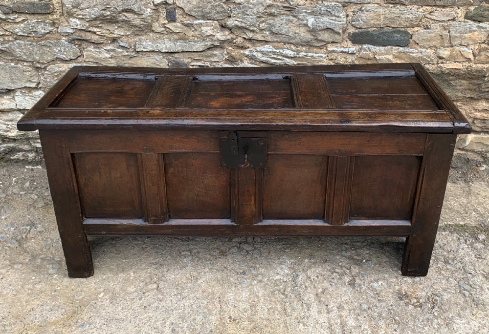 Small Early 18th Century Oak Panelled Coffer