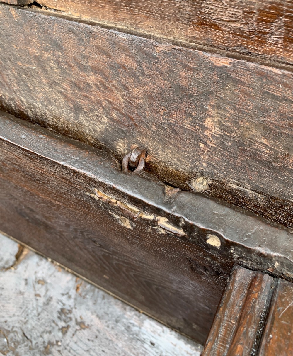 Small Early 18th Century Oak Panelled Coffer View V