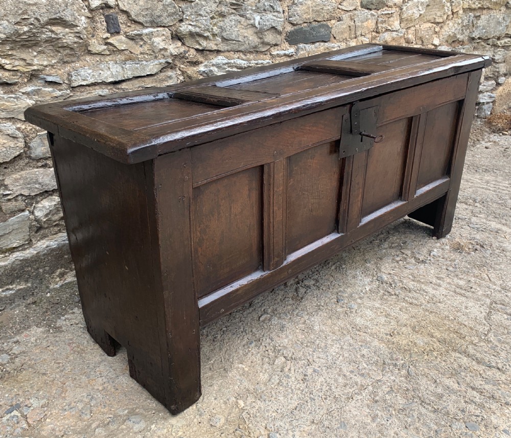 Small Early 18th Century Oak Panelled Coffer View VII