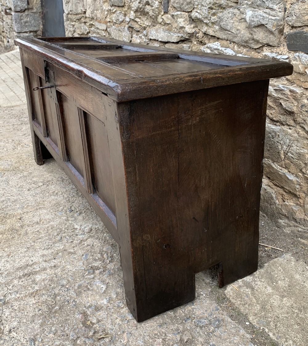 Small Early 18th Century Oak Panelled Coffer View IX