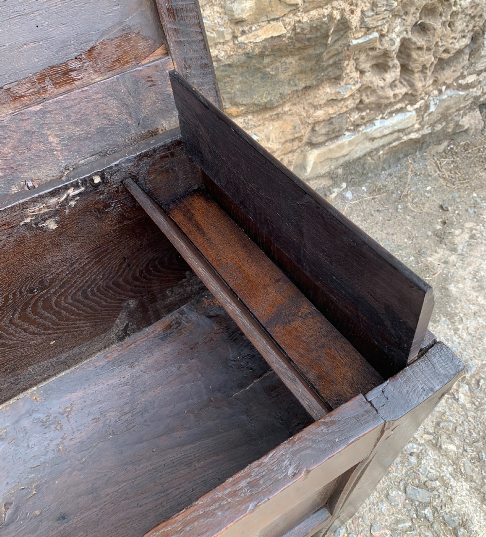Small Early 18th Century Oak Panelled Coffer View X