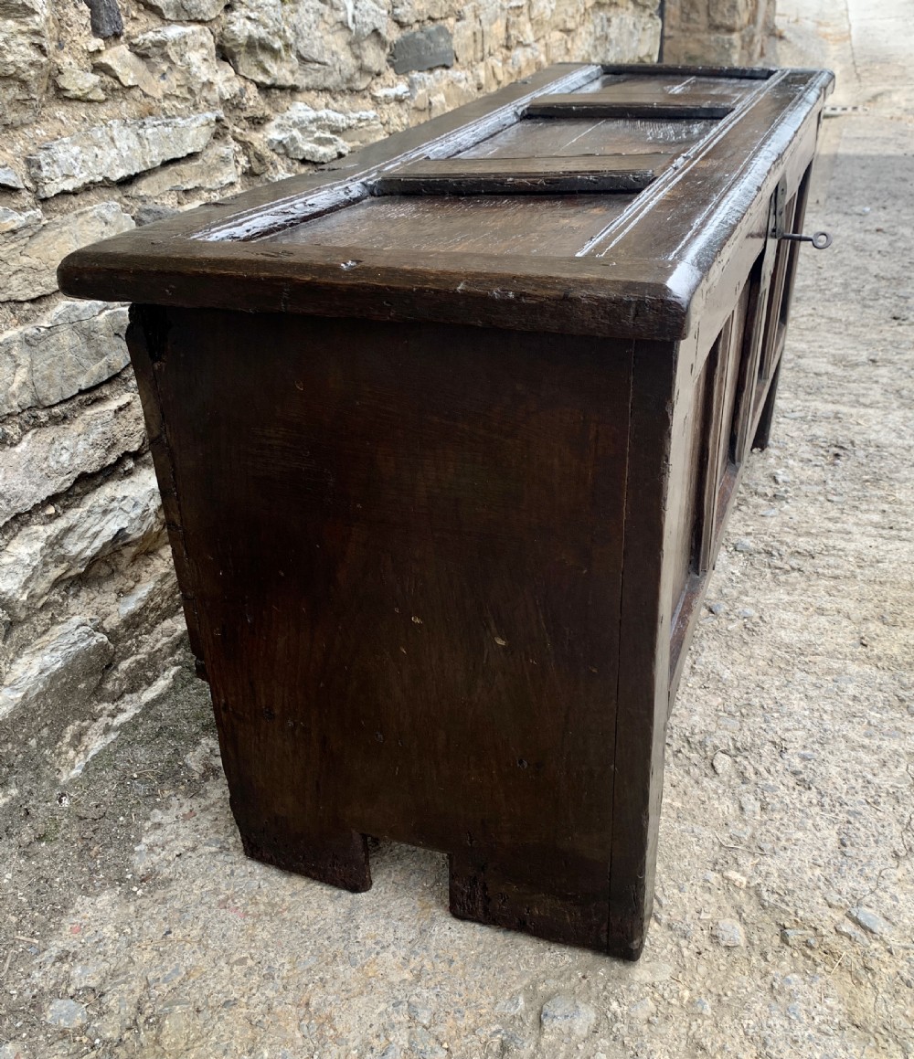 Small Early 18th Century Oak Panelled Coffer View XII