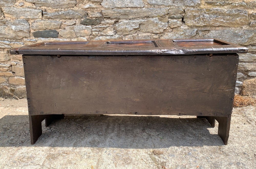 Small Early 18th Century Oak Panelled Coffer View XVI