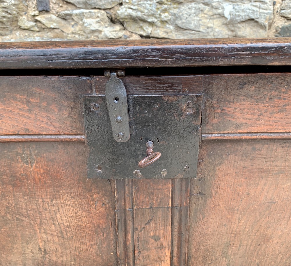Small Early 18th Century Oak Panelled Coffer View XX
