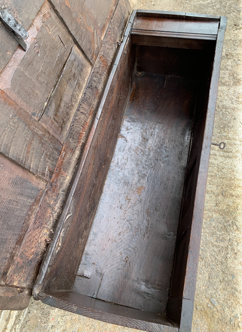 Small Early 18th Century Oak Panelled Coffer View XXI