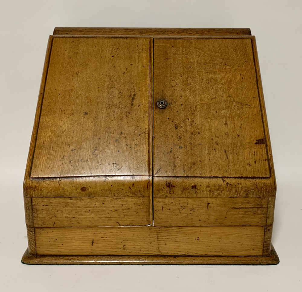Antique Oak Desktop Stationery Cabinet with Calendar View II