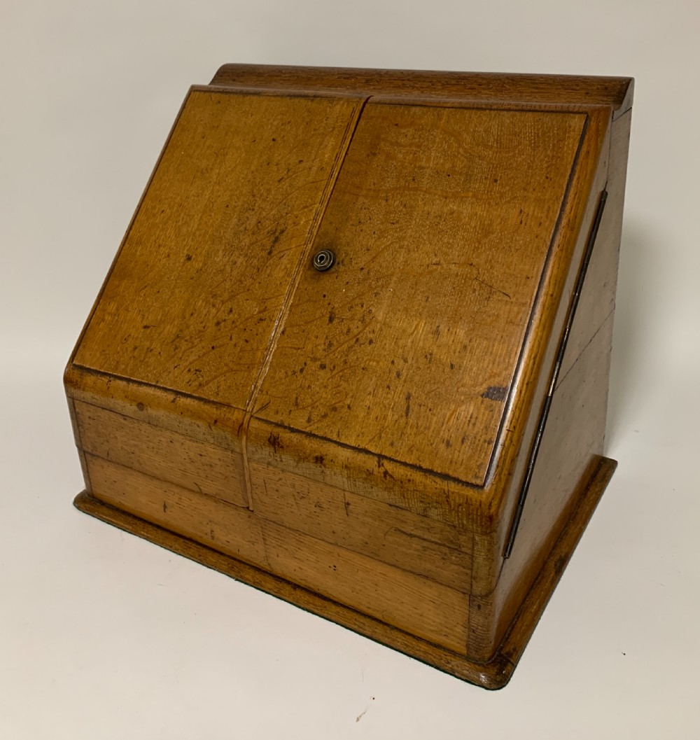 Antique Oak Desktop Stationery Cabinet with Calendar View III
