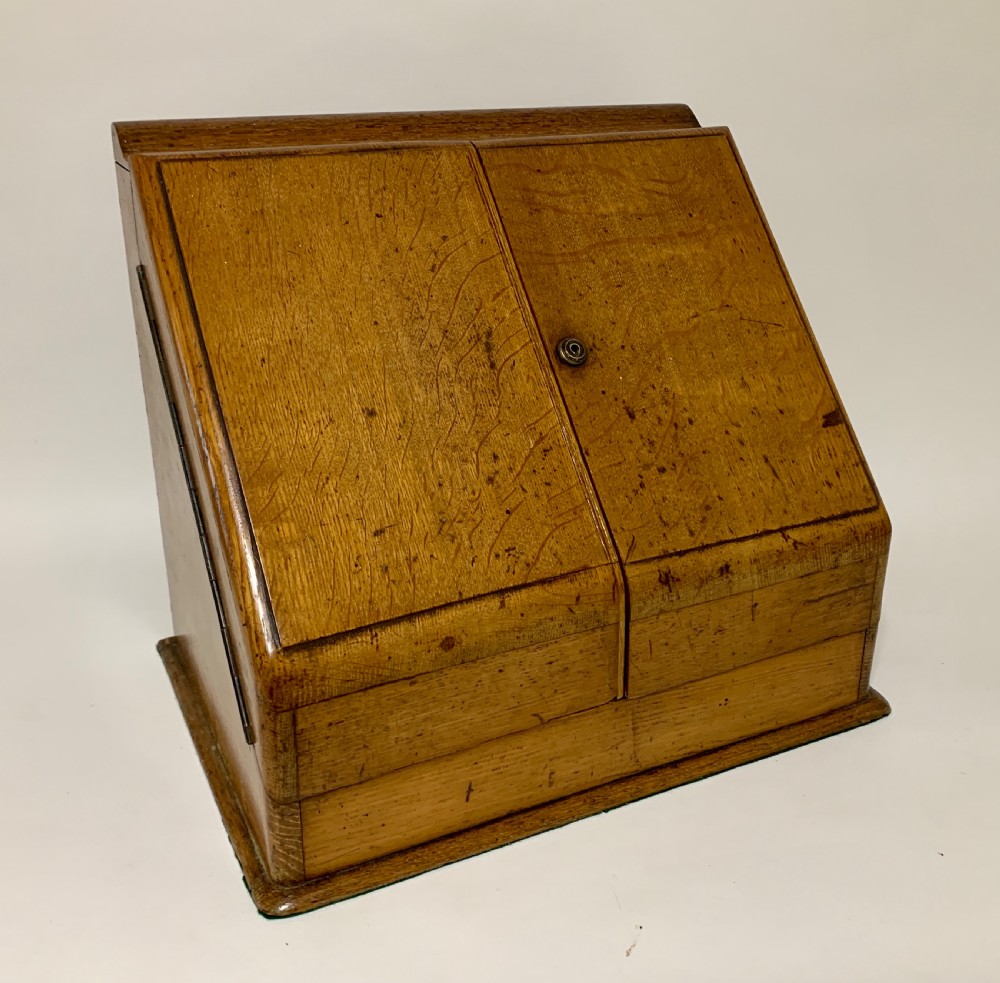 Antique Oak Desktop Stationery Cabinet with Calendar View IV