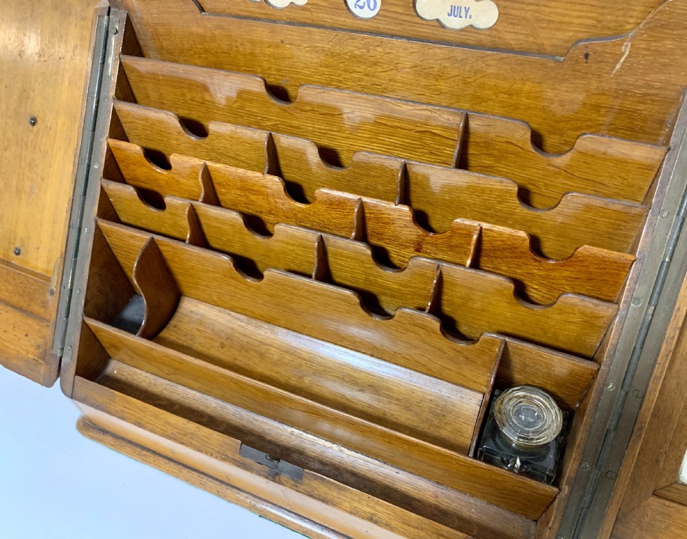 Antique Oak Desktop Stationery Cabinet with Calendar View VIII