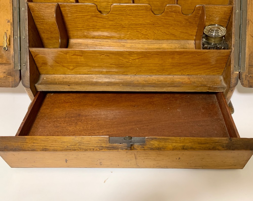 Antique Oak Desktop Stationery Cabinet with Calendar View IX