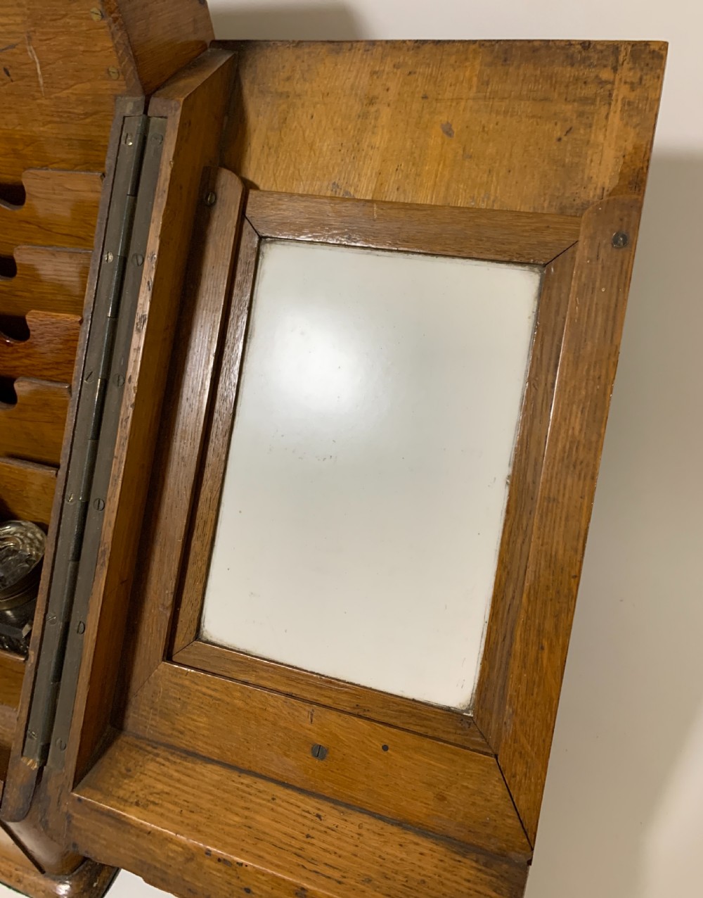 Antique Oak Desktop Stationery Cabinet with Calendar View XI