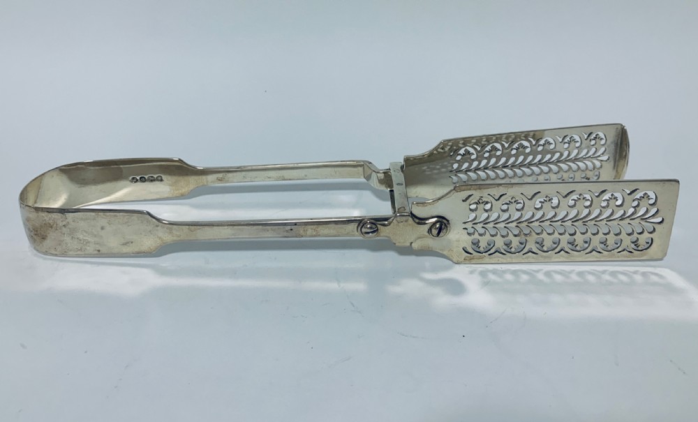 Antique Georgian Solid Silver Asparagus Servers Tongs  View II