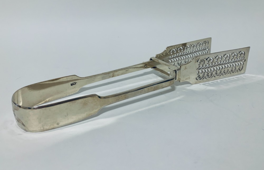 Antique Georgian Solid Silver Asparagus Servers Tongs  View III