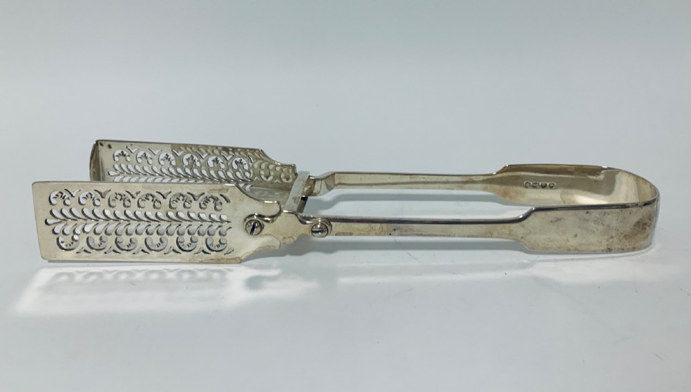 Antique Georgian Solid Silver Asparagus Servers Tongs  View V