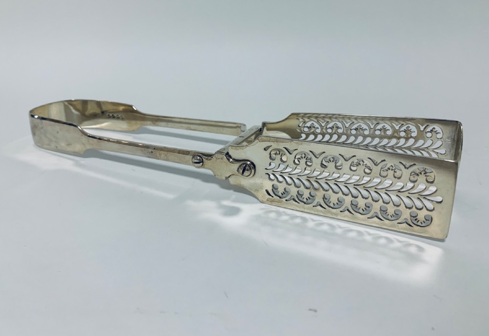 Antique Georgian Solid Silver Asparagus Servers Tongs  View IX