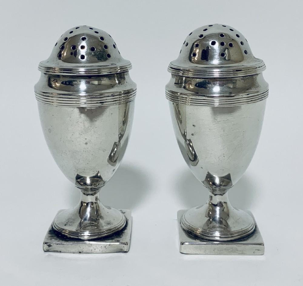 Pair of 18th Century Georgian Solid Sterling Silver Salt and Pepper Shakers Pepperettes 