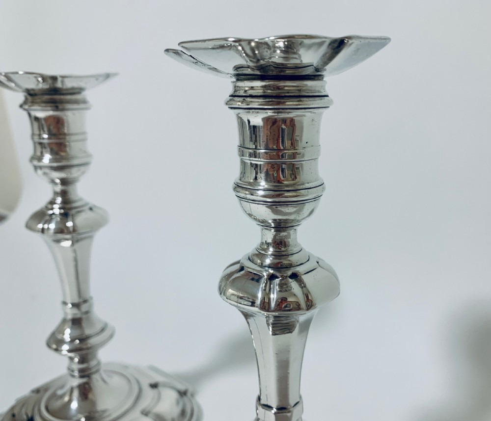 Pair of Antique Georgian 18th Century Solid Sterling Silver Candlesticks  View III