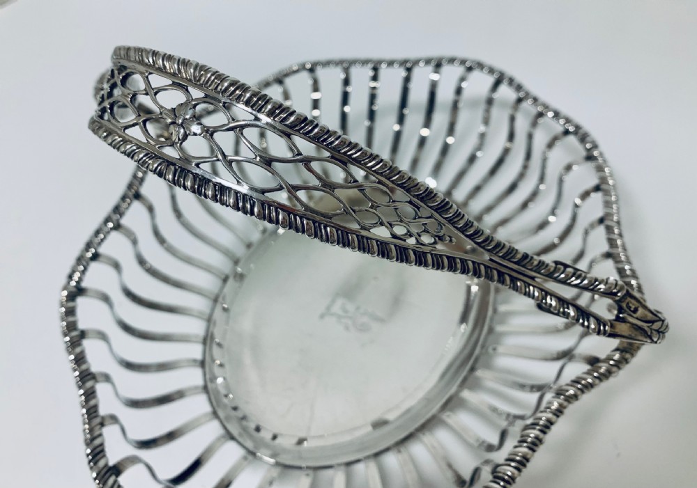 Antique Georgian 18th Century Solid Silver Swing Handle Bread Basket 1774 View VI
