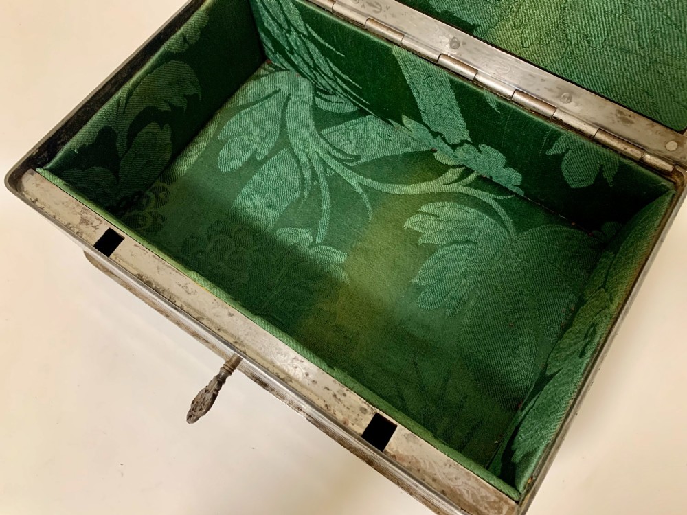 Rare Antique Victorian Etched Steel Strongbox Safe with Key View III