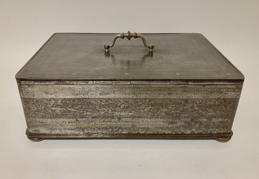 Rare Antique Victorian Etched Steel Strongbox Safe with Key View VII