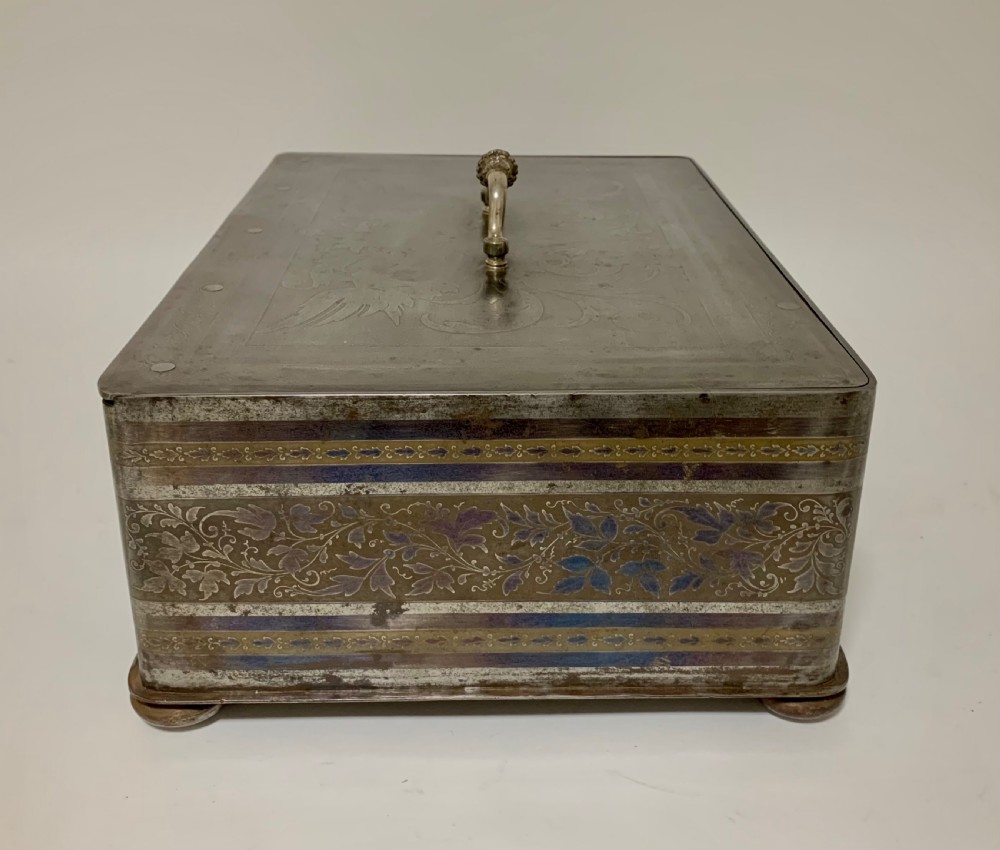Rare Antique Victorian Etched Steel Strongbox Safe with Key View XI