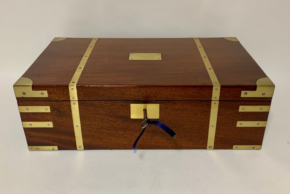 Antique Victorian Mahogany Brass Bound Campaign Writing Slope Box 