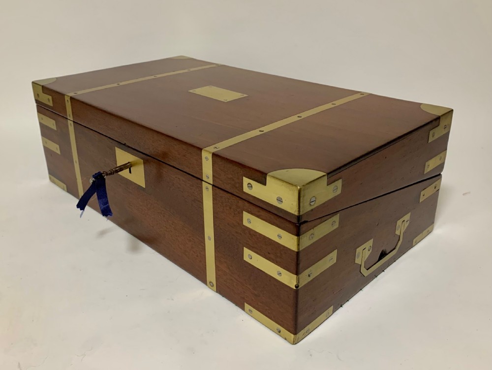 Antique Victorian Mahogany Brass Bound Campaign Writing Slope Box  View II