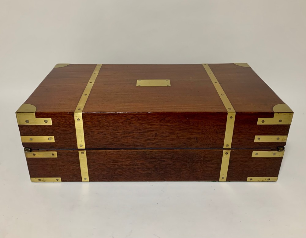 Antique Victorian Mahogany Brass Bound Campaign Writing Slope Box  View V