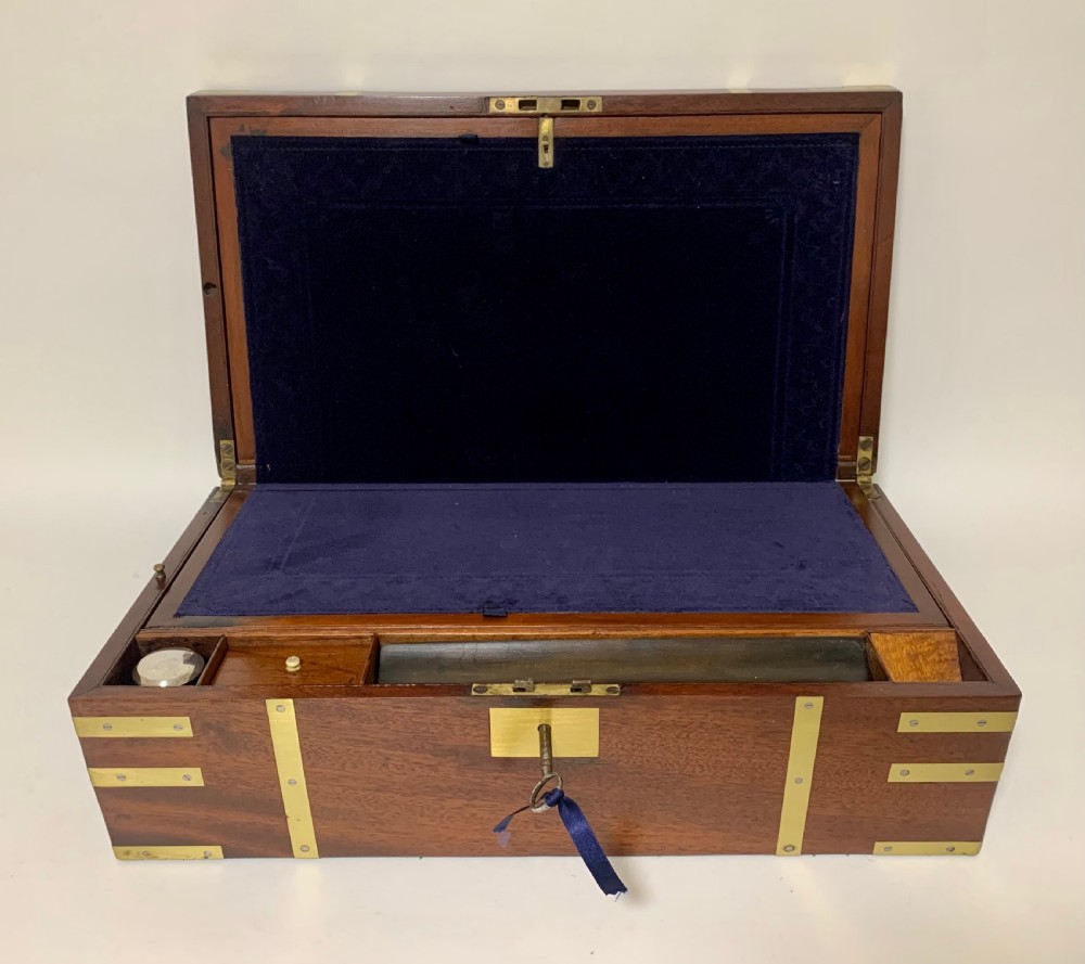 Antique Victorian Mahogany Brass Bound Campaign Writing Slope Box  View VI