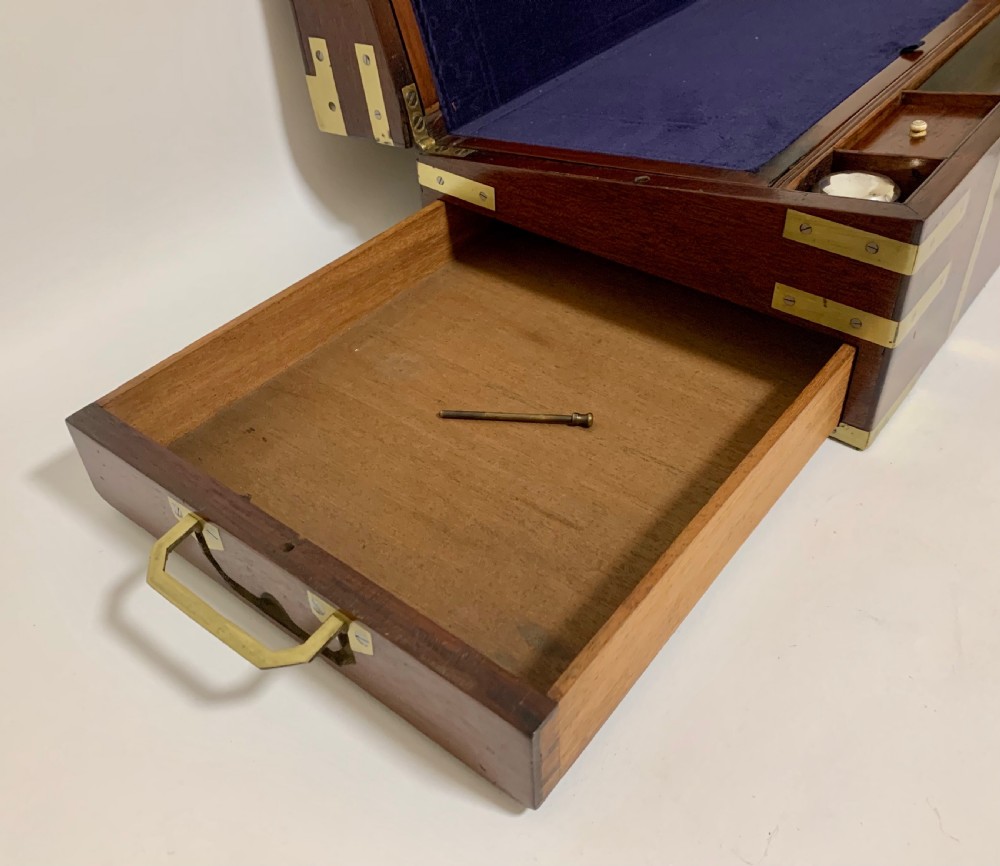Antique Victorian Mahogany Brass Bound Campaign Writing Slope Box  View VII