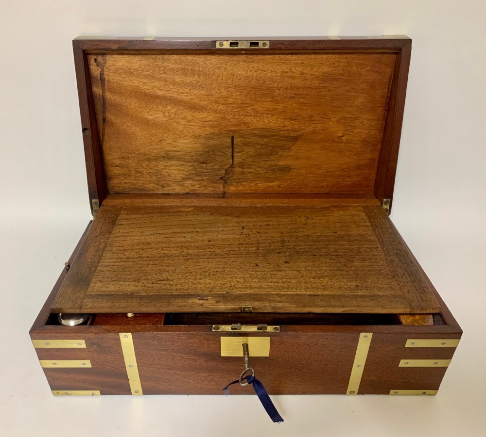Antique Victorian Mahogany Brass Bound Campaign Writing Slope Box  View VIII