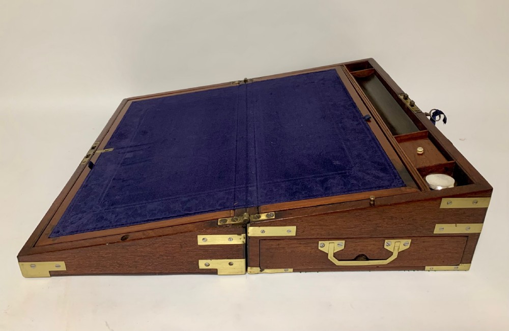 Antique Victorian Mahogany Brass Bound Campaign Writing Slope Box  View IX